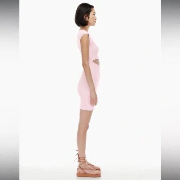 Wilfred Ribbed Baby Pink Cut-out Knit Mini Dress - Picture 5 of 14